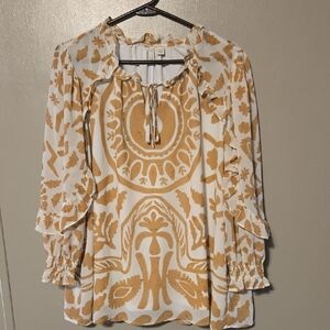 Cato Women's White and Tan Patterned Blouse